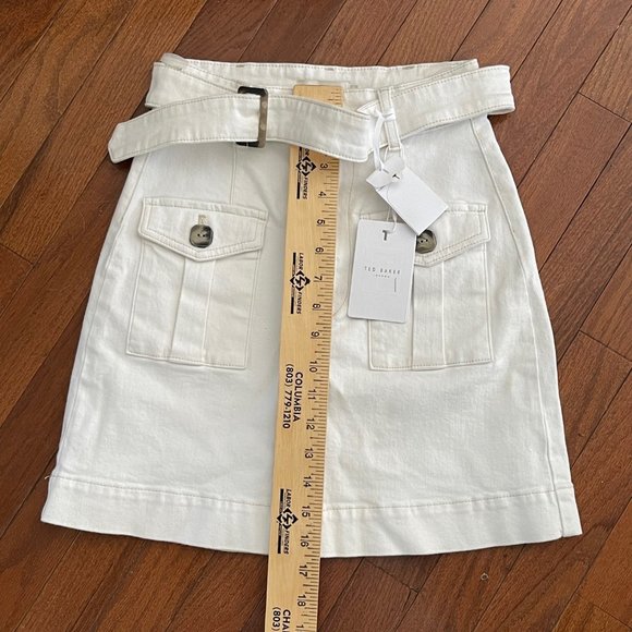 New Ted Baker Cream Eriike Utility Denim Mini Skirt with Front Pockets Size 2 - Picture 14 of 16